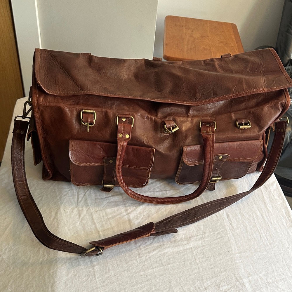 Vintage Brown Leather Men's Duffel Bag